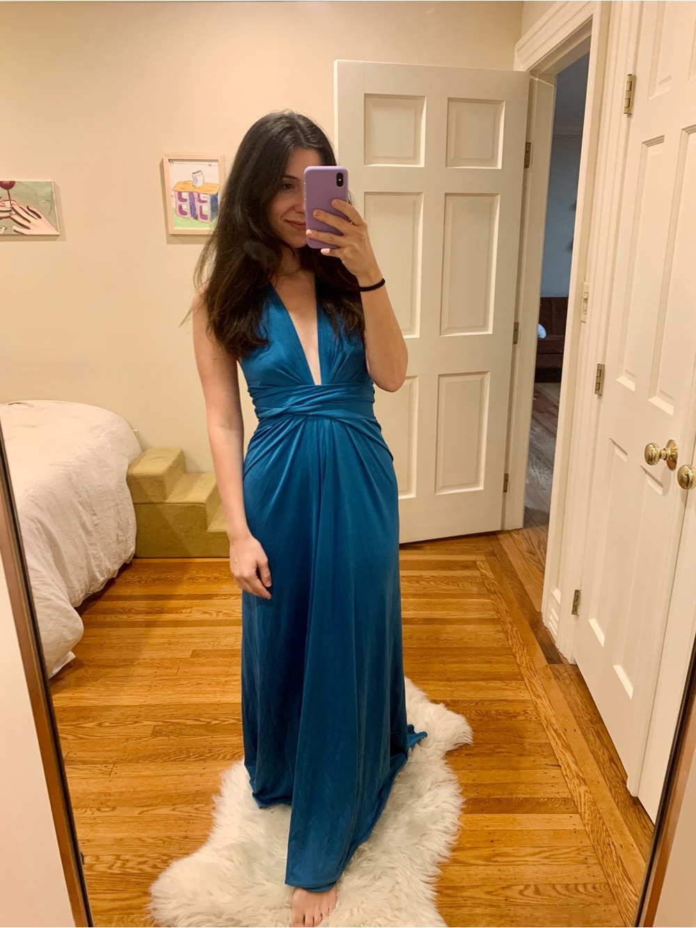 Deep Teal Plunge Wrap backless Maxi Dress - Women's Evening Gown ISSA London